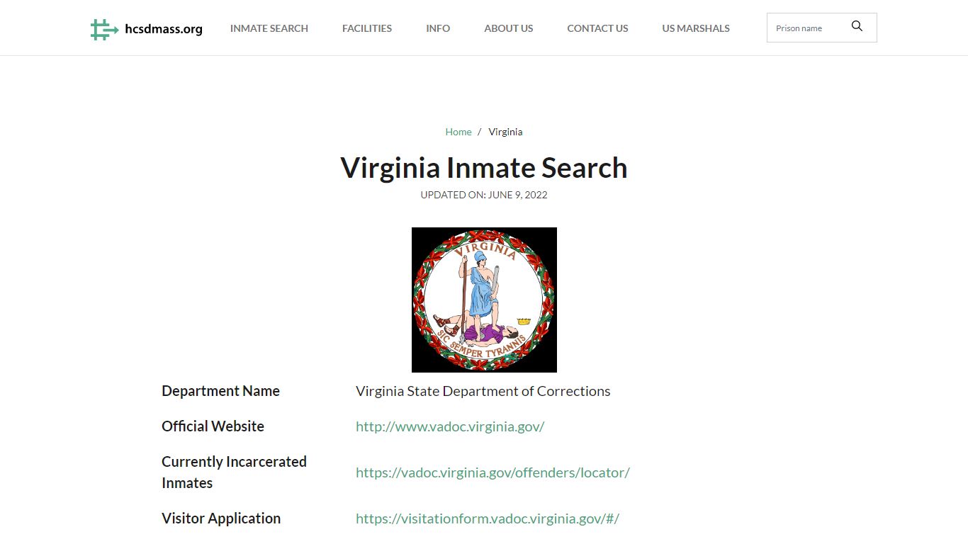 Virginia Inmate Search – Virginia State Department of Corrections ...